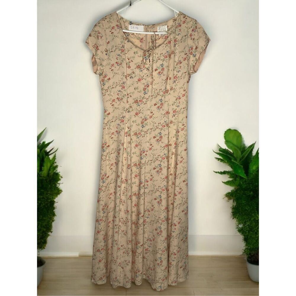 Vintage Victoria's Secret Moda Int'l Dress Womens 12 Cottagecore Tie Front Maxi‎